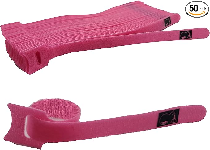 CableLock Cable Ties - 50 Pack - 8 Inch Reusable Cord Organizers - Clean Cable Management for Gaming and Home Office (Pink)