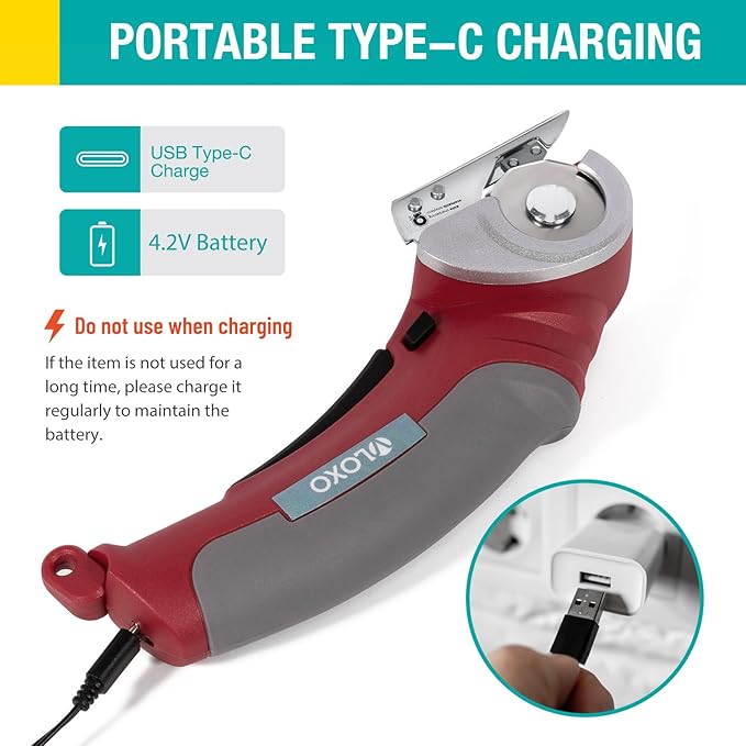 VLOXO Cardboard Cutter, Cordless Electric Scissors with Safety Lock, 4.2V Electric Box Cutter Multi-Cutting Tools, Rechargeable Powerful Scissors for Carpet Leather Felt with Storage Box