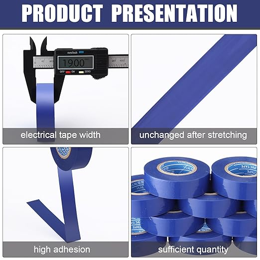 Treela 20 Rolls Electrical Tape 3/4 Inch Waterproof Vinyl Electrical Insulating Tape Flame Retardant Indoor Outdoor High Temperature Resistance Accessory for Wire and Cable(Royal Blue,66 ft)