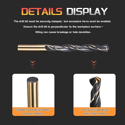 Drill Bit, 11.5mm Cutting Diameter, 4341 HSS Gold and Black 118° Cutting Angle Number Jobber Bits - (Applications: for Drilling Soft Metal Plastic Wood), 6-Pieces