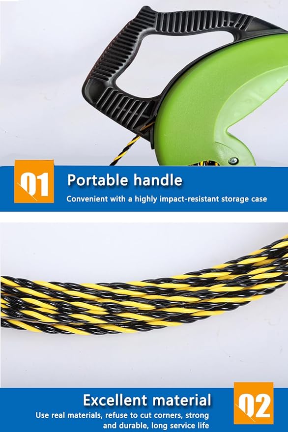 Electrical Fish Tape 1/6-Inch x 100-Foot Fish tape Wire Puller 100ft PET Diameter 3 Wires Twisted with Guide Spring Optimized Housing and Handle Wire Threader Wire Puller【4.5mm*30m】