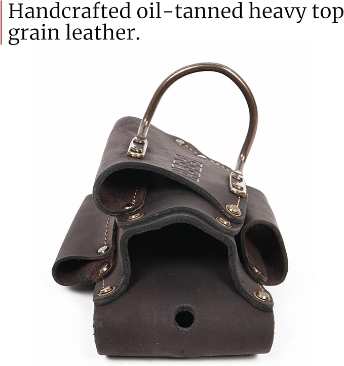 FESA Small Leather Tool Pouch - 5-in-1 Heavy Top Grain Leather Small Tool Pouch with a Steel Hammer Loop, 4 Pockets & Reinforced Heavy Duty Rivets - Fits Belts up to 3" - Handcrafted