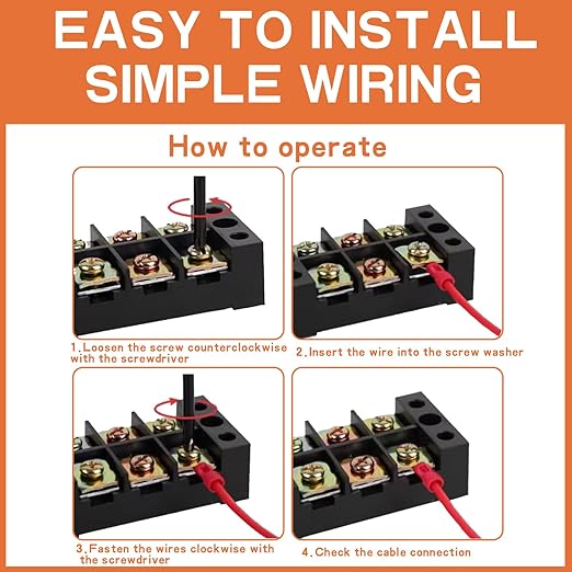 5 Circuits 5 Positions Terminal Block 20-30A 200-450V Dual Row Screw Terminals Strip with 50 PCS Heat Shrink Wire Fork Connectors(Pack of 5pcs)