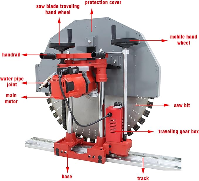 6880W Electric Concrete Wall Cutter 16" Cut Depth Reinforced Concrete Saw with Guide Rail Wet/Dry Cutting for Brick Stone & Masonry 300RPM 220V (Including a 39.4" Diamond Saw Blade)