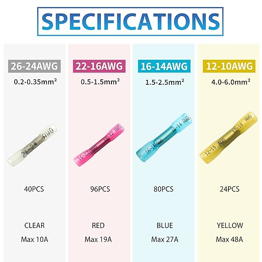 Heat Shrink Butt Connectors Kit - Waterproof Electrical Splice Crimp Terminal for Automotive Wiring - Marine Grade Heat Shrink Wire Connectors Set (240Pcs)