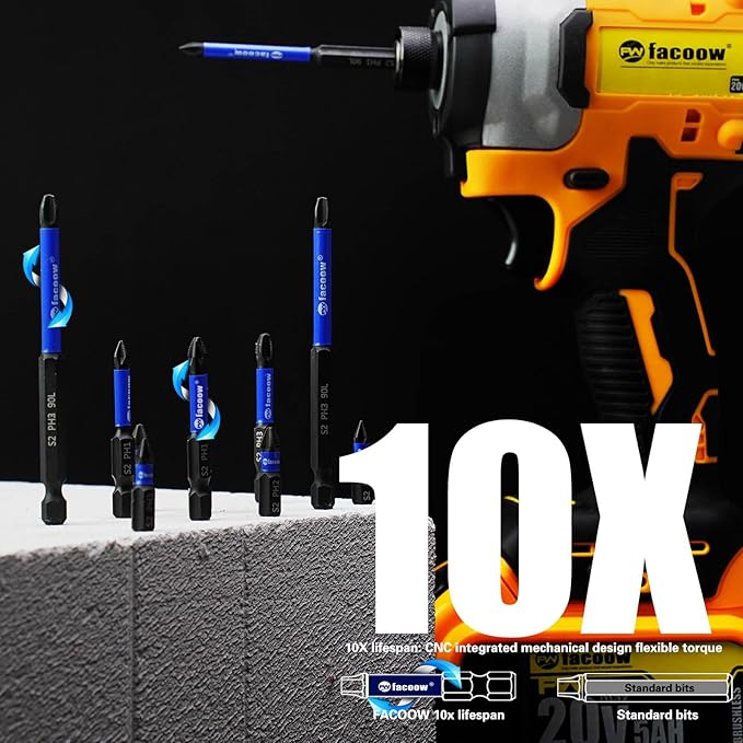 10 Pack Phillips Impact Driver Bits, #3 Phillips Head Magnetic Screwdriver Bits Set, 3.5Inch S2 Alloy Steel Impact Bits, 1/4" Hex Shank Screwdriver Drill Bit, CNC Machined ph3 Impact Drill Bits