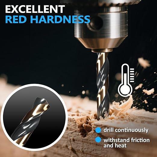 Metal Drill Bit Set, Yougfin 29PCS High Speed Steel Drill Bits with Black and Gold Finish 1/16"-1/2" M2 Drill Bits with Index Case for Wood, Plastic, Low Alloy Steel and Metal
