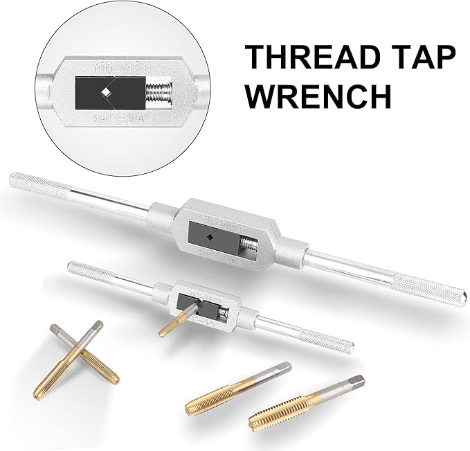 WYNNsky Die and Tap Set in SAE and Metric, Hex Threading Dies for External Threads, Thread Tap for Internal Threads, Thread Wrench, Thread Pitch Gauge, 86 Pieces Gauge Kit for DIY Tapered