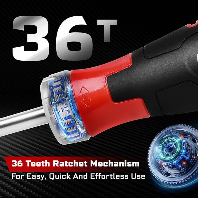 62Pieces Ratcheting Screwdriver Set, 12-in-1 Multi-bit Magnetic Screwdriver Quick-Load Mechanism, S2 Steel Phillips, Slotted, Torx, Square Bits, Impact Bit Holder with Eva Foam Storage Tray