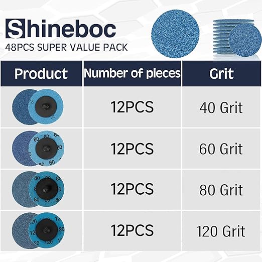 2 Inch Zirconia Sanding Discs, 49Pcs 4-Grit (40/60/80/120) Quick Change Discs with 1/4" Roll Lock for Die Grinder Surface Conditioning Sanding Discs for Rust Removal, Deburring & Polishing