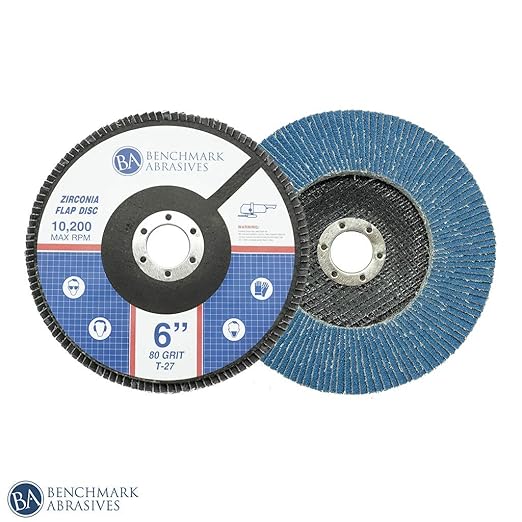 Benchmark Abrasives 6" x 7/8" Premium High Density Jumbo Zirconia Type 27 Flap Discs for Angle Grinder, 6 Inch Sanding Discs, Finishing, Deburring, Rust Removal - (10 Pack) 80 Grit