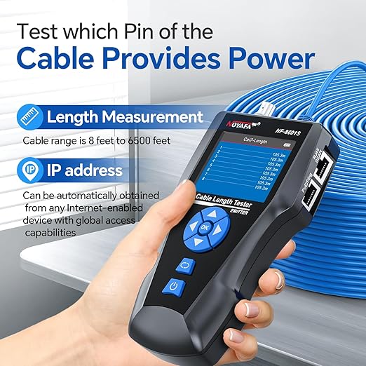 NOYAFA NF-8601S Network Cable Tester, Ethernet Tester Cable with LED Screen, PoE Test for RJ45/RJ11/BNC/Metallic Cable, Test Diagnostic Tool for PING Line Tracer, Crosstalk Test, Fault Location