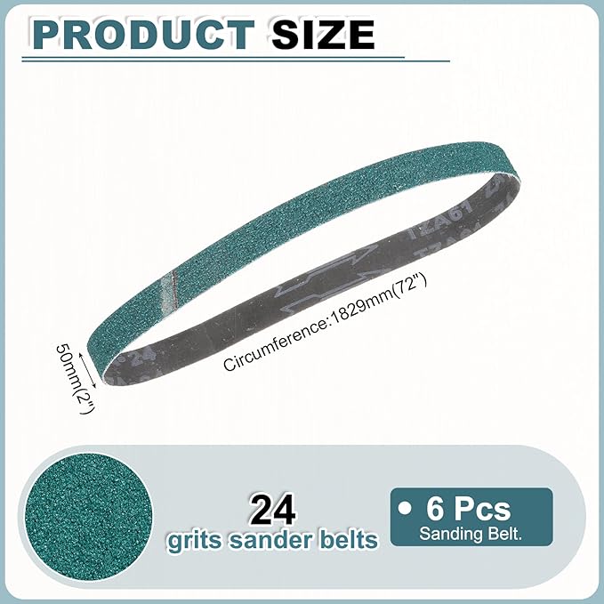 HARFINGTON 2 x 72 Inch Sanding Belts, 6 Pcs 24 Grit Zirconia Abrasive Belt Sander File Belt for Woodworking, Metal Polishing, Knife Sharpener