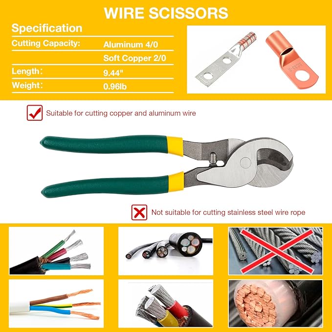 YUZES Hydraulic Crimping Tool and Cable Cutter, 12 AWG to 00 (2/0), 10 Tons Battery Cable Crimper Tool with 9 Crimping Dies, Crimping Tool for Cable Lug, Wire Terminal Lug