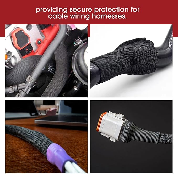 Heat Shrink Braided Sleeving, 2:1 Ratio Shrinkable Fabric Tubing Sleeve Abrasion Protection Cable Wire Sheath (3/8"-25ft)