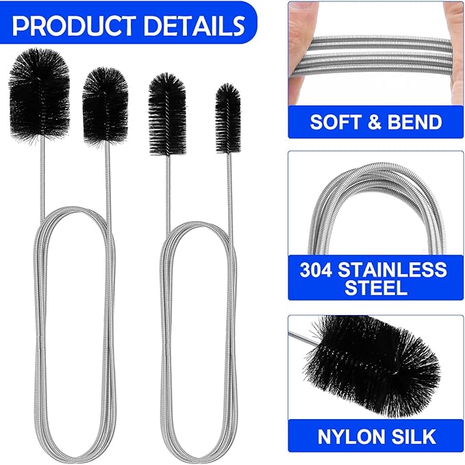 12pcs Flexible Drain Brush 78 Inch Pipe Cleaning Brush 63 Inch Drain Cleaner Brush 59 Inch Hose Brush and 3 Pcs 9 Inch Straw Cleaner Brush for Straws Kitchen Sink Plumbing Shower Drain Tube (Black)