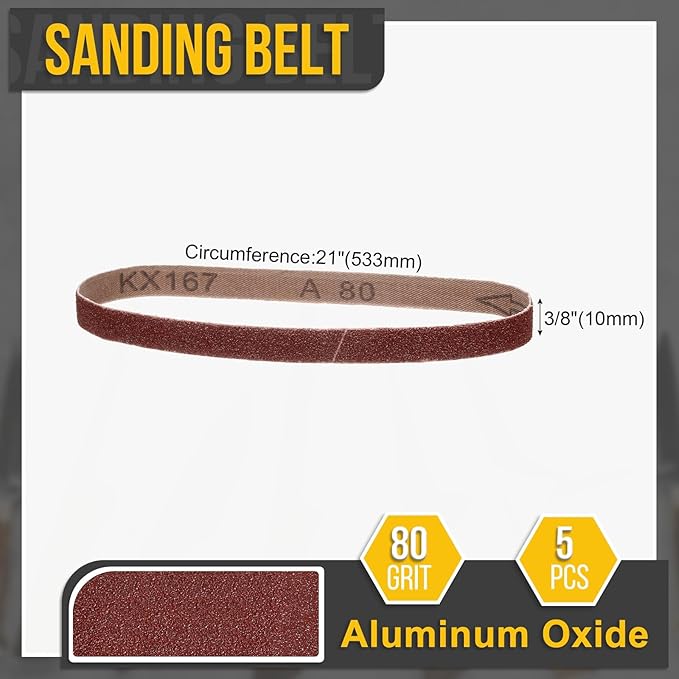 3/8 x 21 Inch Sanding Belt, 5 Pcs 80 Grit Knife Sharpener Belts Work Sharpening for Belt Sander Knife Carving Tool Metal Working