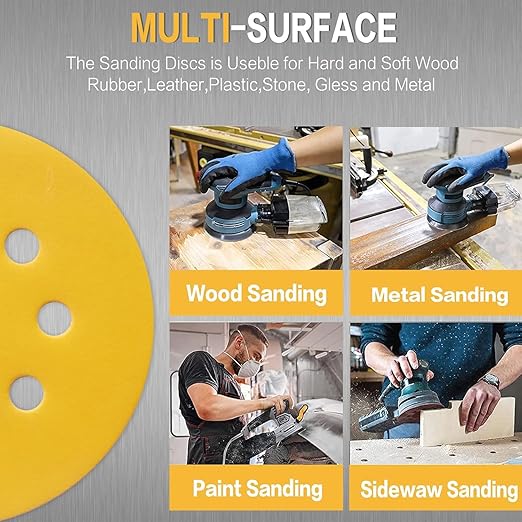 100PCS 5 Inch 8 Hole Sanding Discs 220 Grit,Gold Round Hook and Loop Sandpaper for Random Orbital Sander