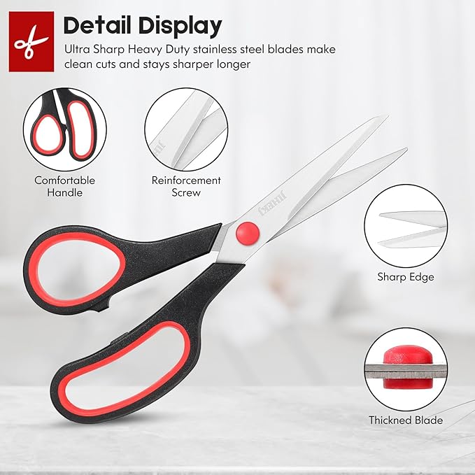 Scissors Bulk black 6-Pack, All Purpose Stainless Steel Sharp Scissors for Office Home General Use Craft Supplies, High/Middle School Classroom Class Older Kids Set, Right/Left
