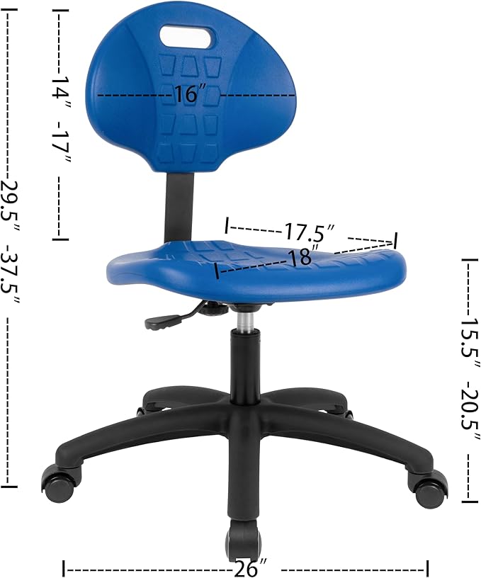 Chair Master Table Height Chair/Stool-Easy to Clean! Deluxe Ergonomic Polyurethane Chair. 5" of Height Adj (15.5"-20.5") 450 lb Capacity. Automotive, Lab, Garage, Home, Office (Self Braking, Blue)