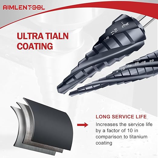 M35 Four Spiral Flute Cobalt Step Drill Bit Set 1/8"-7/8", Industrial Grade Wear-Resistant TiAlN Coated 1/4" Hex Shank Step Bit for Metal, Stainless Steel, Aluminum, Wood, Plastic (3pcs)