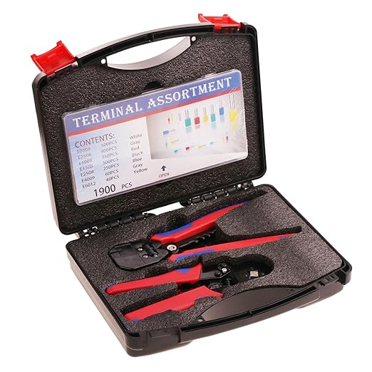 Two Sets of Pliers Terminals Kit, Includes Wire Stripper for AWG10-24 (0.2-6mm2) Coil, AWG23-7 (0.25-10mm²) Self-Adjustable Ratchet Wire Ferrule Plier and 1900PCS Wire Terminals for Electric,etc.