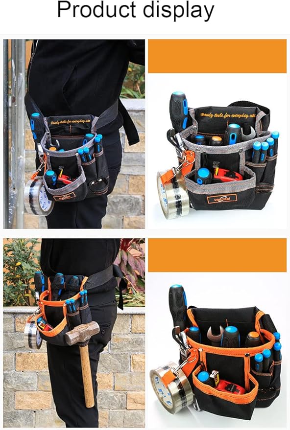 Multifunction Electrician Tool Bag Tool Waist Bag Tool Storage Bag Heavy Duty Tool Bag Tool Carrier for Home Garden Construction (Orange)