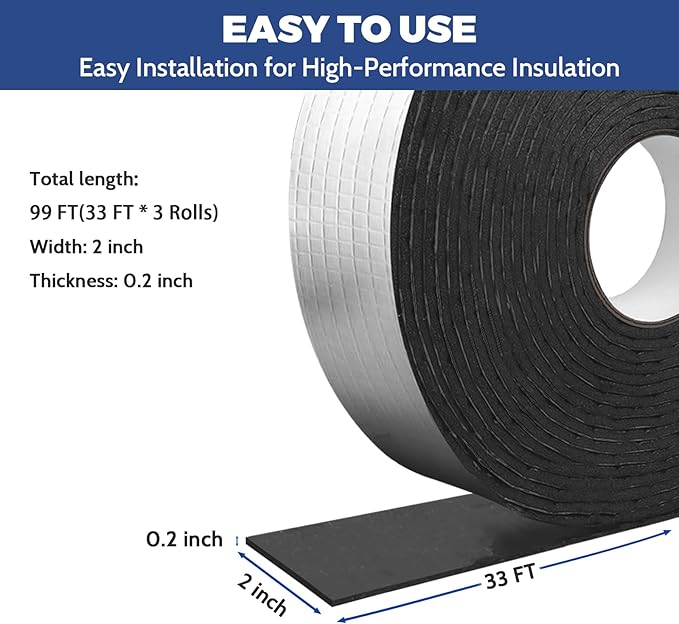 DGSL Pipe Insulation Wrap, 2" Wide X 99 Ft (3 Roll) Pipe Insulation Foam Tube, Self-Adhesive AC Line Insulation for Winter Freeze Protection