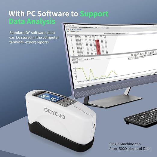 High Precision Degree Gloss Meter 60° for Floor, Plastic, Cars Paint, Marble, Measurement Range 0-200GU with 320 * 240 Color Screen & USB Charging, Supports Computer QC Software for Data Analysis