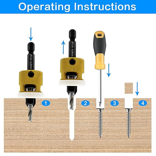 3 Pcs Countersink Drill Bit Set, HSS M2 Tapered Bits #10#12#14-1/8" 9/64" 5/32" Drill, 3/8” 82° Counter-Bore, 1/4” Hex Shank, with Adjustable Depth Stop for Accurate Woodworking with Carrying Case