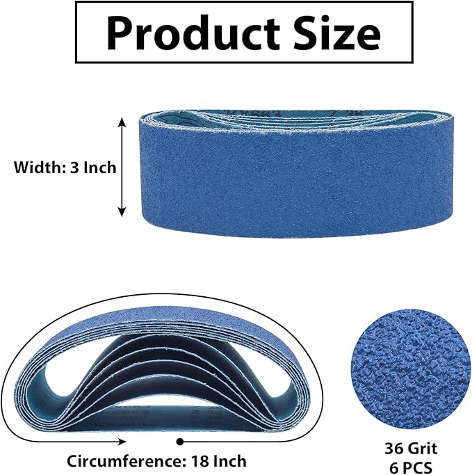 3 x 18 Zirconia Sanding Belts,36 Grit 3x18 Inch Sanding Belt, 3x18 Belt Sander Sanding Belts for Metal Polishing, Woodworking,6 Pack(3x18in,36 Grit)