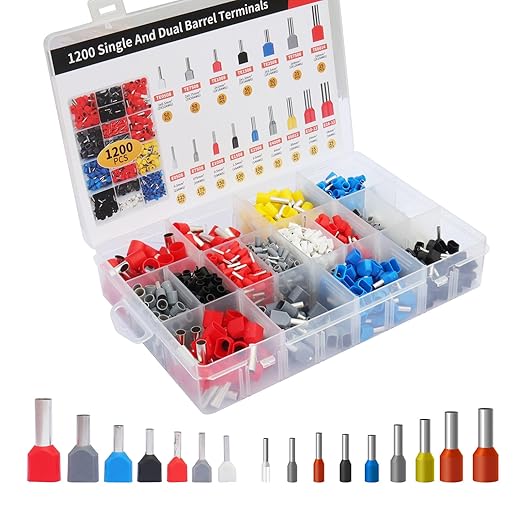 Fidioto 1200pcs Double Tube Ferrule Terminal with Ferrule Crimping Tool Kit, 4-Sided Terminal Crimping Pliers, High Precision (AWG 28-5) 0.08-16mm² Terminal Crimping Pliers for Tubular terminals etc