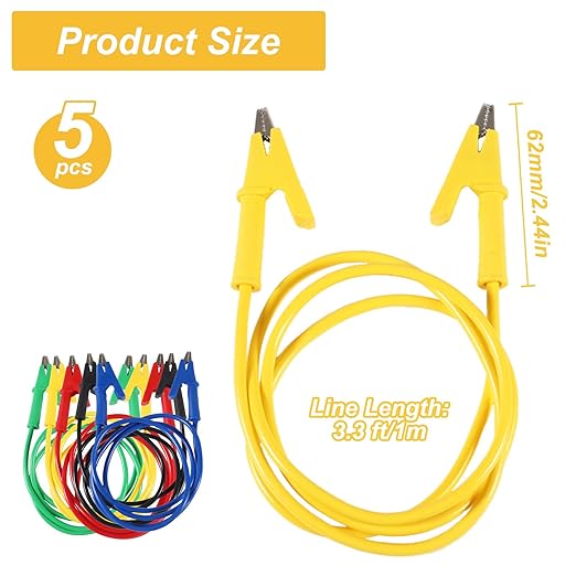5PCS Alligator Clips Test Leads, 15A Wire Cable With Insulators, 3.3 ft/1m for Electrical Testing
