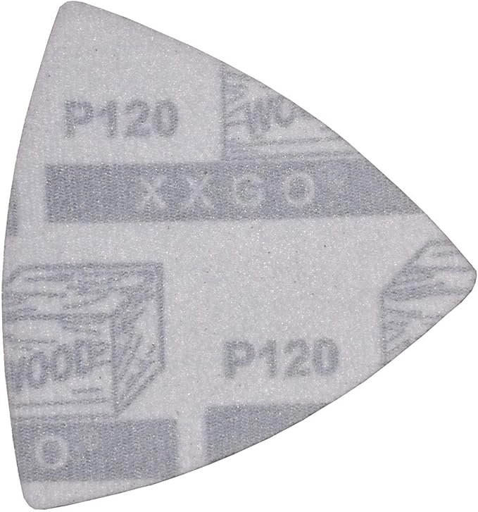 XXGO 60 Pcs 120 Grits Triangular 3-1/8 Inch 80mm Hook & Loop Oscillating Tool Sanding Paper for Wood Sanding Fit 3-1/8 Inch 80mm Triangular Oscillating Multi Tool Sanding Pads XG8020120