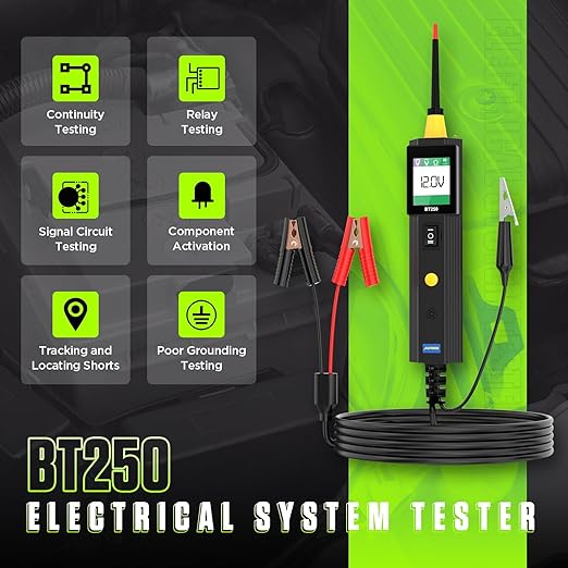 AUTOOL Automotive Circuit Tester Power Circuit Probe Tester Test Light Breaker Finder 0-70V AC DC Voltage Tester for 12V 24V Vehicle, with Voltmeter&Illumination, Component Activation/Continuity Test
