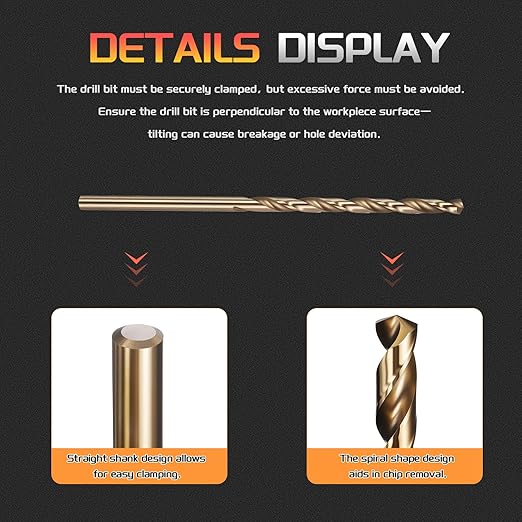 Drill Bit, #37 Cutting Diameter, 4341 HSS Gold Finish 118° Cutting Angle Number Jobber Bits - (Applications: for Drilling Soft Metal Plastic Wood), 10-Pieces