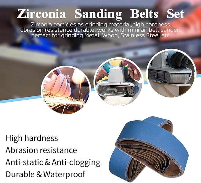4 x 36 Sanding Belts, 4x36 Inch Zirconia Sanding Belts, 2 Each of 40/60/80/120 Grits Sander Belts Assortment for Belt Sander, Metal Polishing, 8 Pack