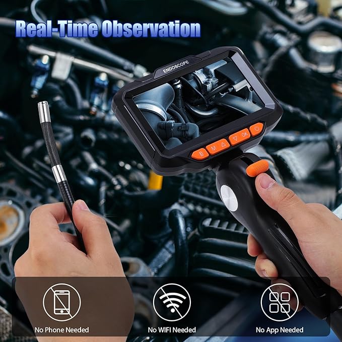 Upgraded Articulating Borescope with Light, 5'' 1080P HD Display Industrial Endoscope Inspection Camera, for Wall Automotive Engine Inspect, Snake Camera for Automotive HVAC and Industrial Mechanics
