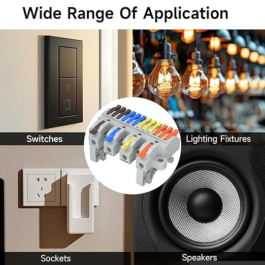 2Pcs Lever Wire Connectors, 4 in 12 Out, Push-in, Quick Wiring DIN Terminal Blocks, 0.7-2.5(4) mm², 600V 32A, 32Pcs Wire Ferrules Terminals & 5.51 Inch DIN Rail Included