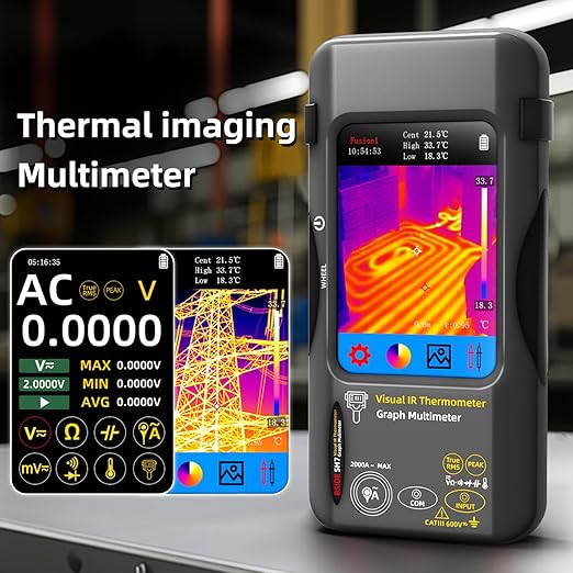BSIDE Thermal Imaging Camera Multimeter 320×320 Resolution with 20000 Words Multimeter Function 3.98'' Touchscreen 25Hz Infrared Thermal Camera (-20-550℃) 15 Thermal Palettes TRMS Auto-Ranging Tester