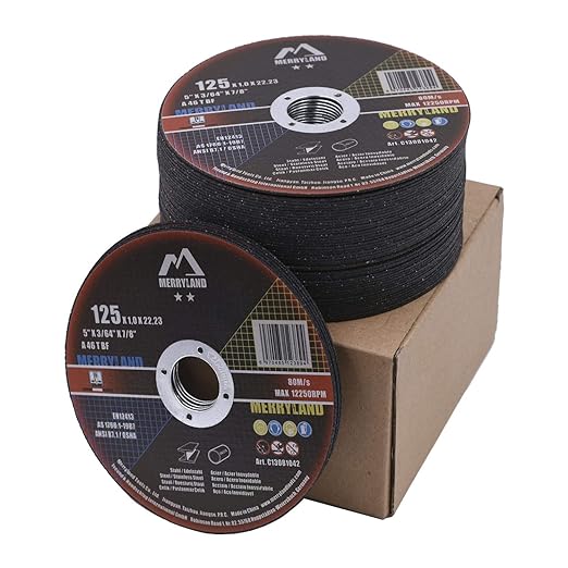 Merryland 5 Inch Metal Cutting Wheel, Stainless Steel, Iron, 50 Pack, C13081042, Angle Grinder Compatible