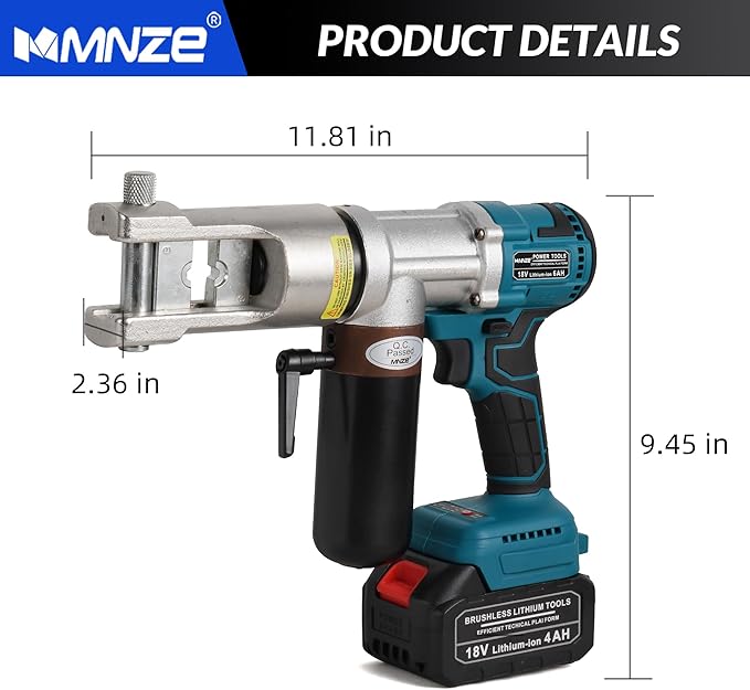 Electric Hydraulic Cable Lug Crimping Tool 9 Ton Hydraulic Electrical Wire Terminal Cable Lugs Crimper Rechargeable Crimping Tool Kits with 11 Dies, 8 AWG to 500 MCM