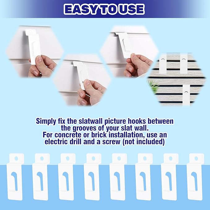 30Pcs Slatwall Utility Notch Hooks, Slat Wall Picture Display Hooks Hanger Panel Shelf Pegboard Slatwall Accessories for Photo Frame Painting Arts Hanging Home Office (White)
