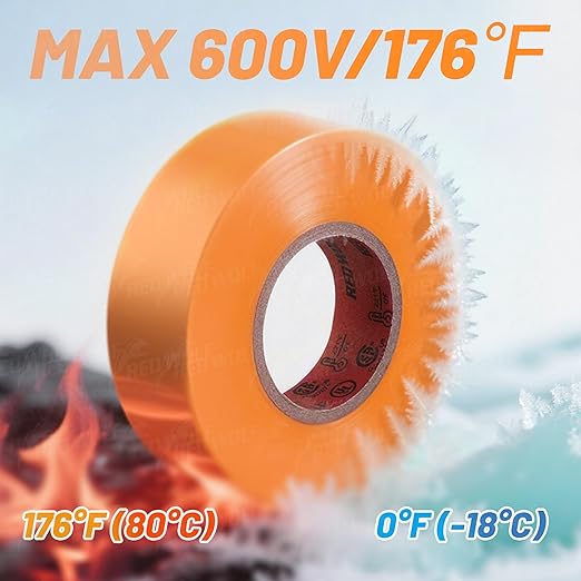 RED WOLF 10 Pack Orange Electrical Tape 3/4 Inch x 66 Ft Industrial Grade UL/CSA Listed 7 Mil Thick Flame Retardant High Temp Waterproof Electrical PVC Tape Electric Super Vinyl Rated 600V