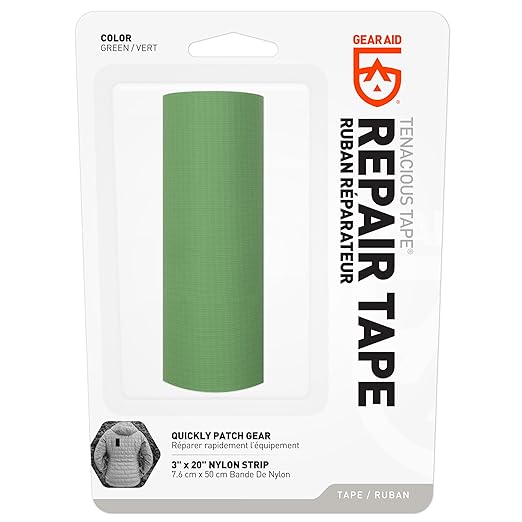 GEAR AID Tenacious Tape 3”x20” Fabric and Vinyl Gear Repair Tape, Quickly Fix Holes and Rips in Puffy Jackets, Rain and Snow Gear, Tents, Sleeping Bag and More, Green, 1 Pack