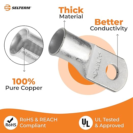 SELTERM 15pcs 2/0 AWG 5/16" Stud UL Marine Grade Battery Terminal Connectors - Tinned Copper Cable Lugs 00 Gauge Wire Connectors Electrical Cable Ends Ring Terminals
