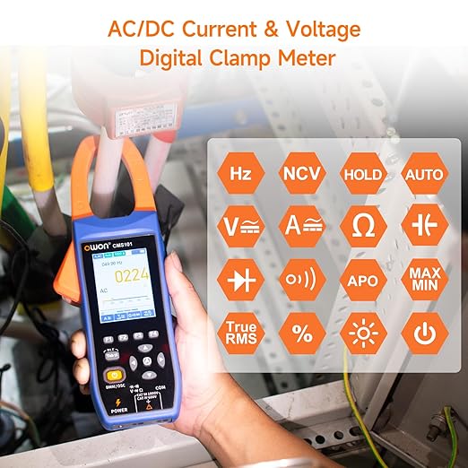 OWON Digital Clamp Meter with 2.8-inch IPS LCD Display, AC/DC Oscilloscope Function 3 in 1, 20000 Count True RMS Auto-ranging Current Meter, Bluetooth Current Meter and Oscilloscope