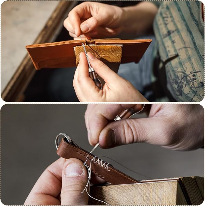 3 Pcs Awl Tool Set Scratch Awl Tool with Wooden Handle Gourd Piercing Bradawl Needle Tools Shape Pin Punching for Leather Punch Hole Craft Repair Shoes (Reddish Brown)