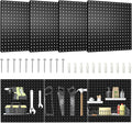 Pegboard, 4 PCS 16”×16” Large Heavy Duty Metal Pegboard Panels with Frame Black Peg Board Display Peg Boards for Walls, Display, Garage Tool Storage, Office Organization, Craft Room, Kitchen
