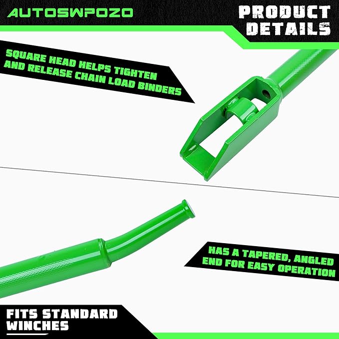 Winch Bar, Combination Winch Bars with Square Head for Flatbed Trailer Winches and Trucks, Painted Carbon-Steel Construction Winch Bar with No-Slip Handle, 1 Pack (Green)
